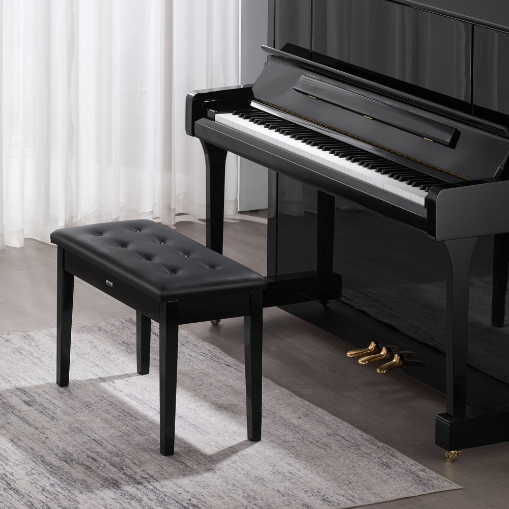 VEVOR Panca per Pianoforte 750 x 355 x 490 mm Sgabello per Libreria per Pianoforte in Legno a Due Tasti con Cuscino Imbottito ad Alta Densità, Scomparto Portaoggetti per Libri di Musica, per Toeletta