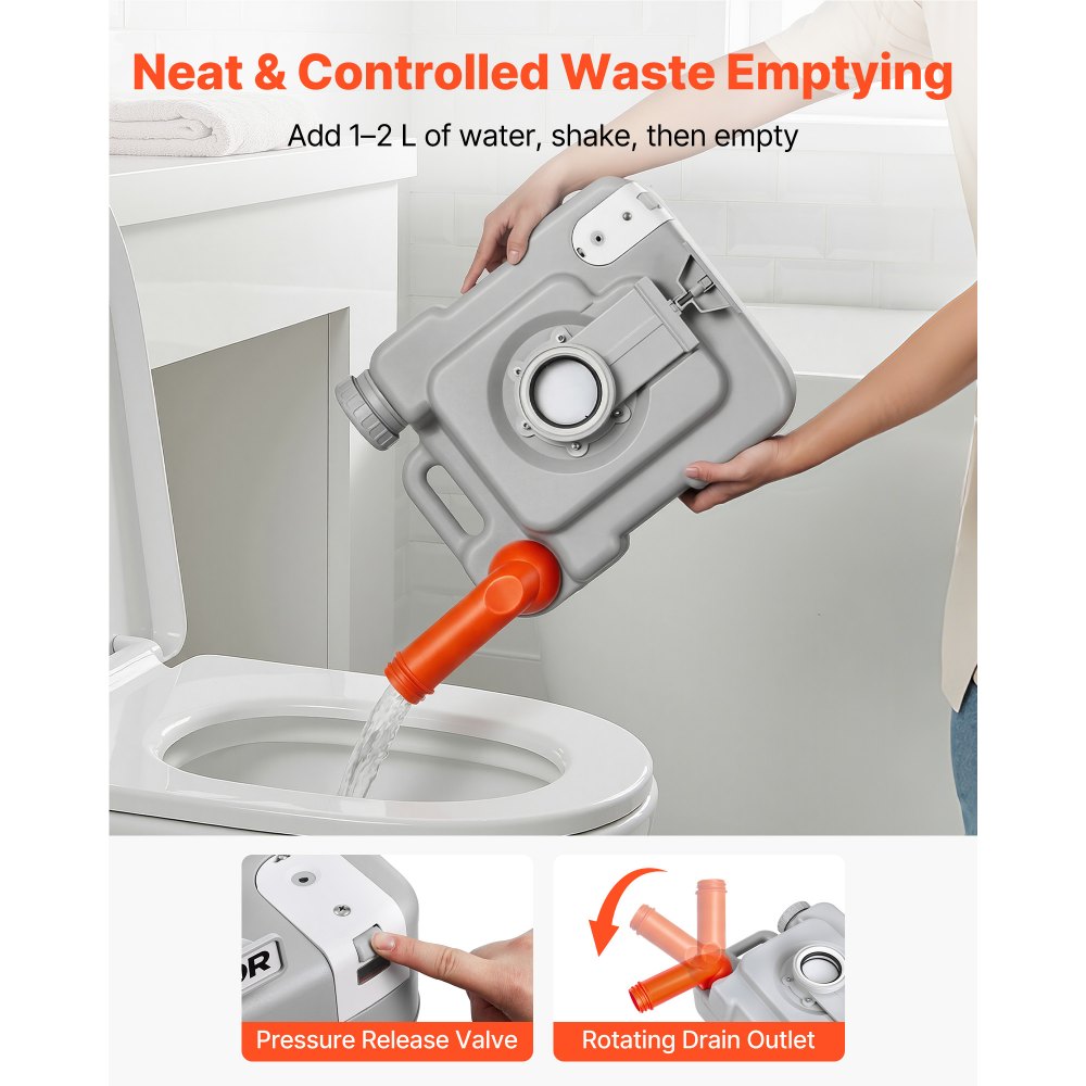 VEVOR Toilette da Campeggio Portatile con Scarico Toilette Portatile con Serbatoio di Scarico Rimovibile Capienza ca. 20 L, WC per Casa Camper Barca Escursionismo da Viaggio Serbatoio d'Acqua 12 L