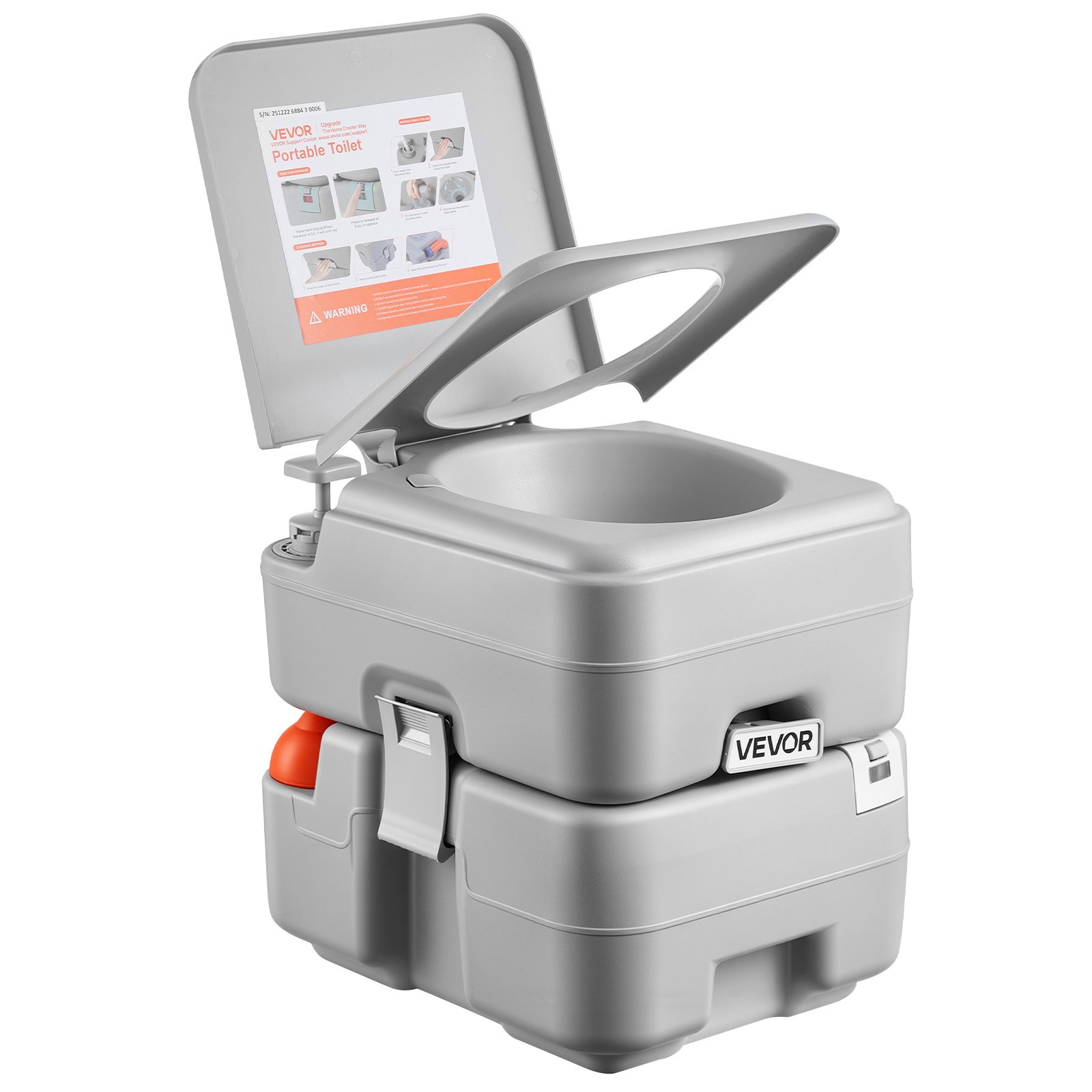 VEVOR Toilette da Campeggio Portatile con Scarico Toilette Portatile con Serbatoio di Scarico Rimovibile Capienza ca. 20 L, WC per Casa Camper Barca Escursionismo da Viaggio Serbatoio d'Acqua 12 L