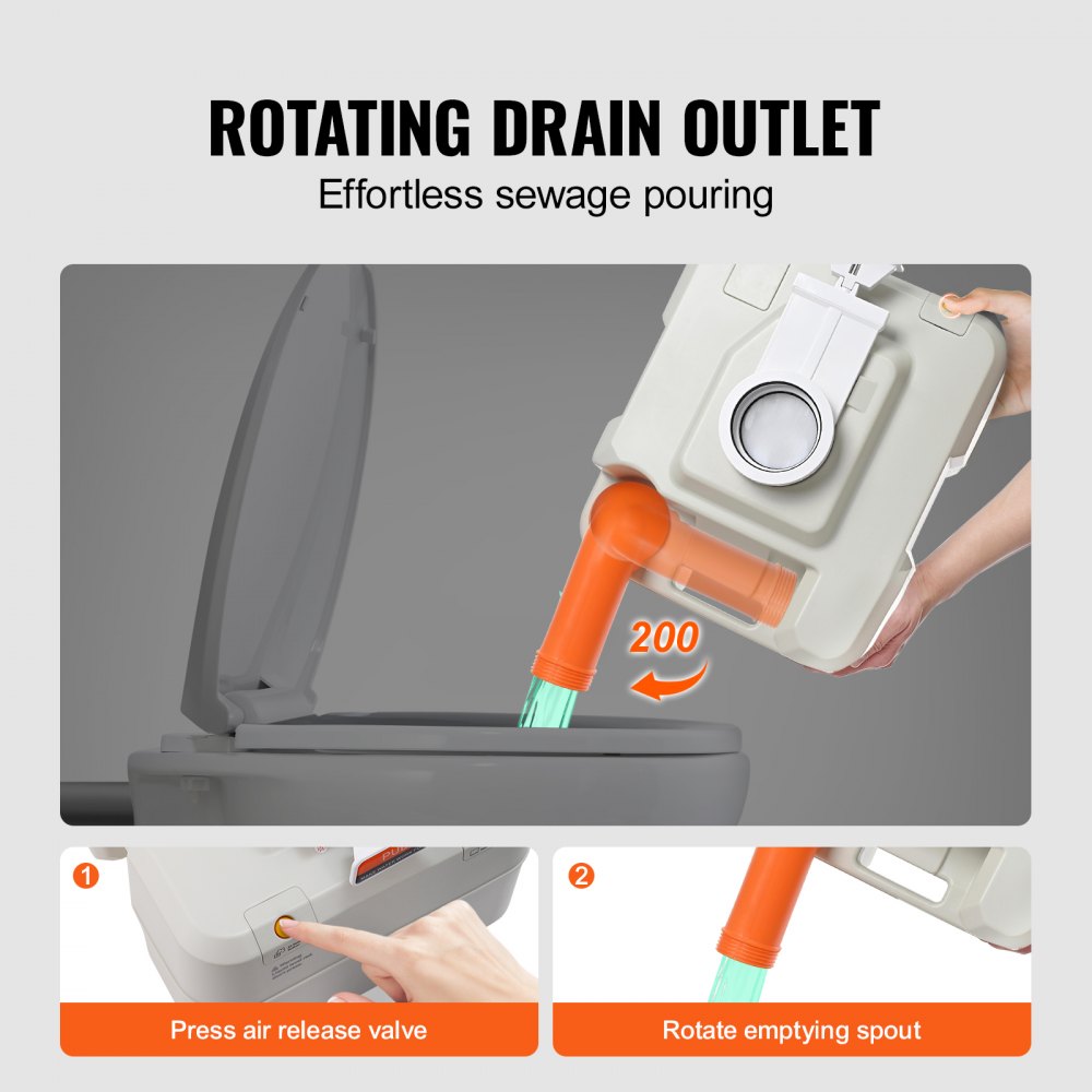 VEVOR WC da Campeggio Portatile con Sciacquone, Toilette da Viaggio Esterno con Serbatoio di Scarico da 20L Serbatoio dell'Acqua da 12L con Indicatore di Livello per Camper, Roulotte, Adulti, Bambini