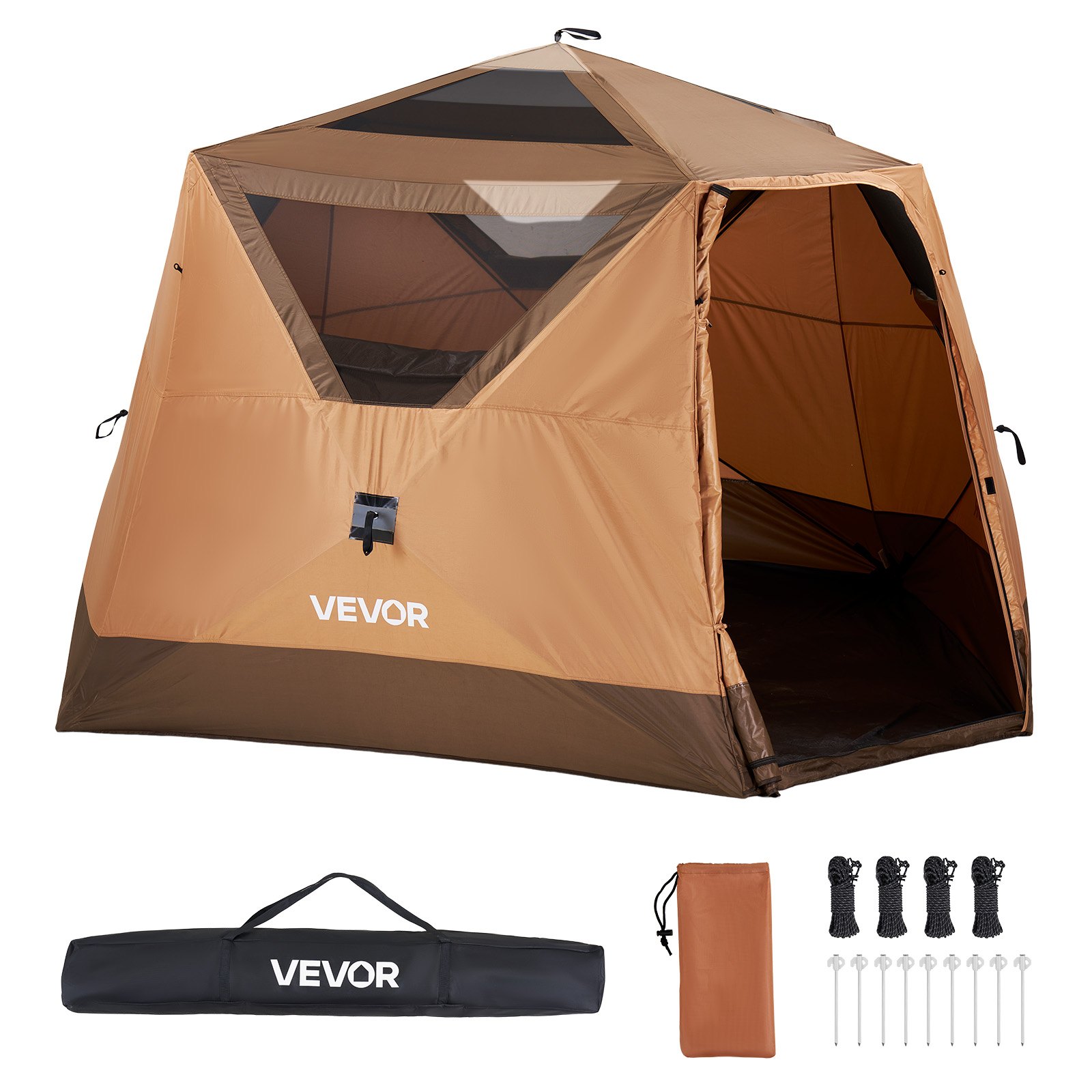 VEVOR Tenda da Campeggio per 6 Persone, Tenda a Cabina Istantanea Pop-up con Telo Antipioggia e Finestre in Rete, Portatile Impermeabile con Borsa Trasporto, per Campeggio Escursionismo in Famiglia