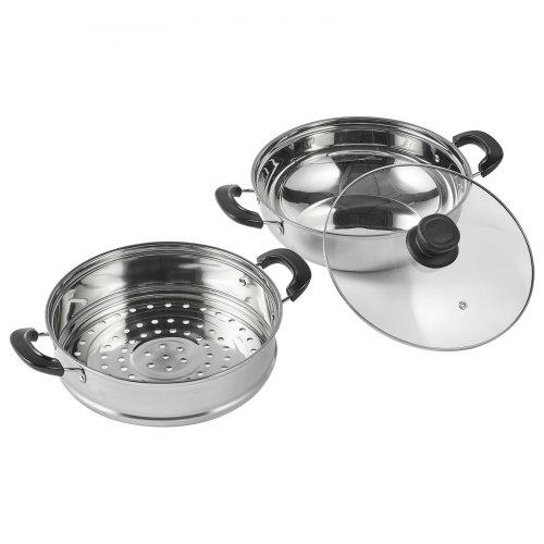 Pentola A Vapore In Acciaio Inossidabile 28 Cm - 2 Strati Con Cestello, Coperchio In Vetro, Multiuso Per Cottura Sana - Foto 3