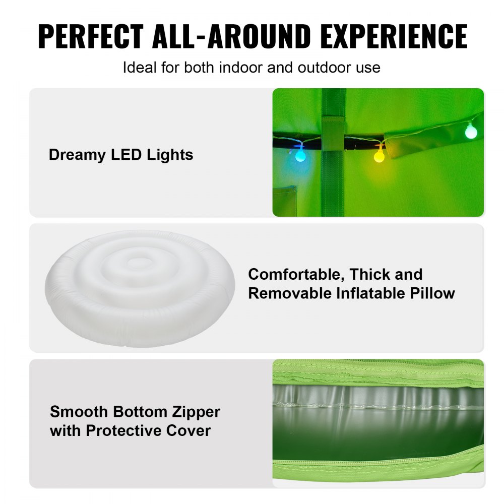 VEVOR Tenda da Albero Sospesa, Altalena da Tenda sospesa con capacità di 330 LBS per Amaca da Interno ed Esterno Sedia da Altalena sensoriale con Corda di Luci a LED, Base Gonfiabile, Tenda da Gioco a