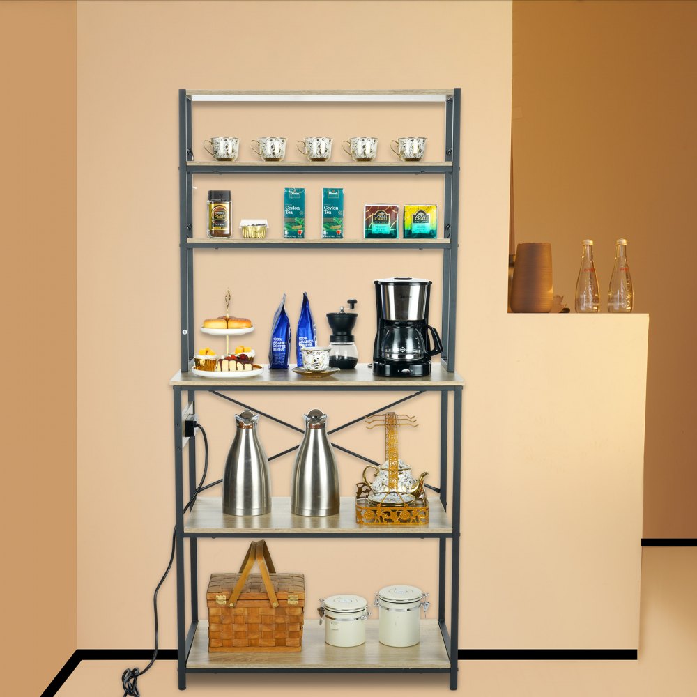 VEVOR Scaffale Portaoggetti Portautensili da Cucina 6 Ripiani Salvaspazio con Pannello di Spina Elettrica Carico Max. 120kg ca., Scaffale Portautensili Cucina per Forno Tostapane Microonde 80x40x168cm