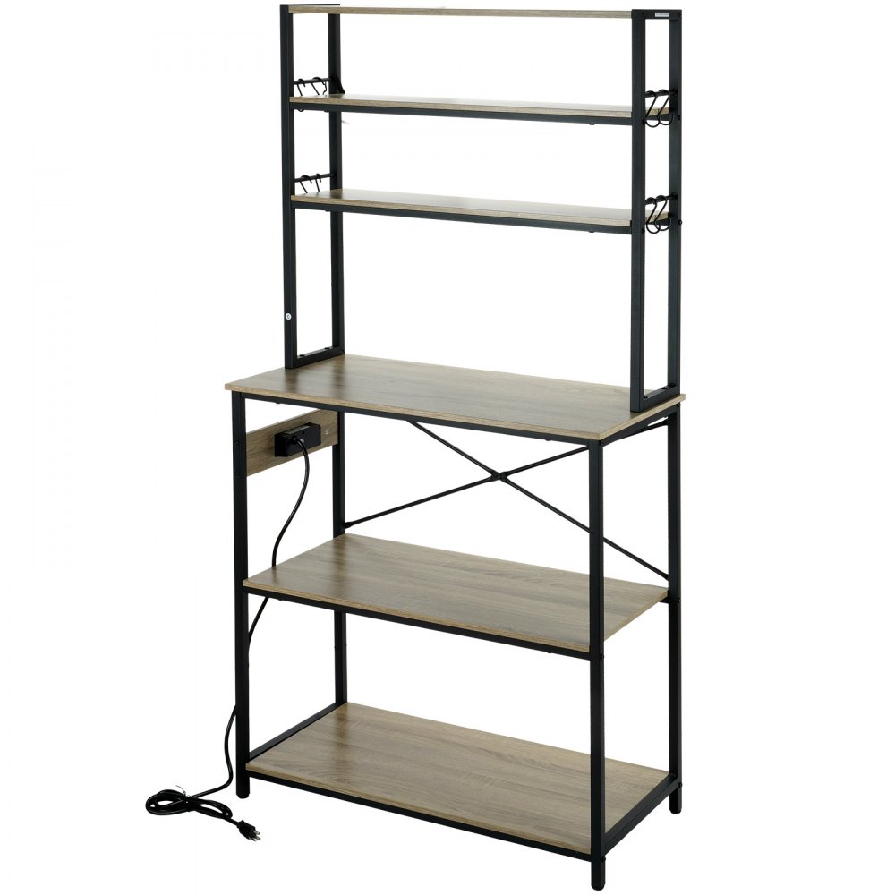 VEVOR Scaffale Portaoggetti Portautensili da Cucina 6 Ripiani Salvaspazio con Pannello di Spina Elettrica Carico Max. 120kg ca., Scaffale Portautensili Cucina per Forno Tostapane Microonde 80x40x168cm