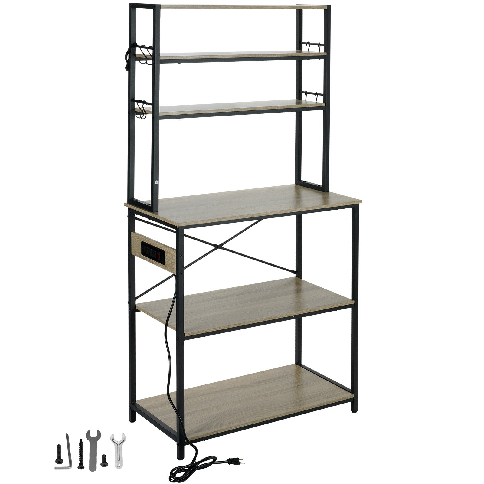VEVOR Scaffale Portaoggetti Portautensili da Cucina 6 Ripiani Salvaspazio con Pannello di Spina Elettrica Carico Max. 120kg ca., Scaffale Portautensili Cucina per Forno Tostapane Microonde 80x40x168cm