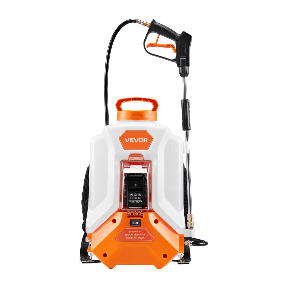 VEVOR Spruzzatore a Zaino a Batteria 16 L Irroratrice a Spalla per Giardino, 2 Lance e 8 Ugelli, Autonomia di 4 Ore, Spruzzatori Portatili per per Giardino, Prato, Diserbo, Irrorazione e Pulizia