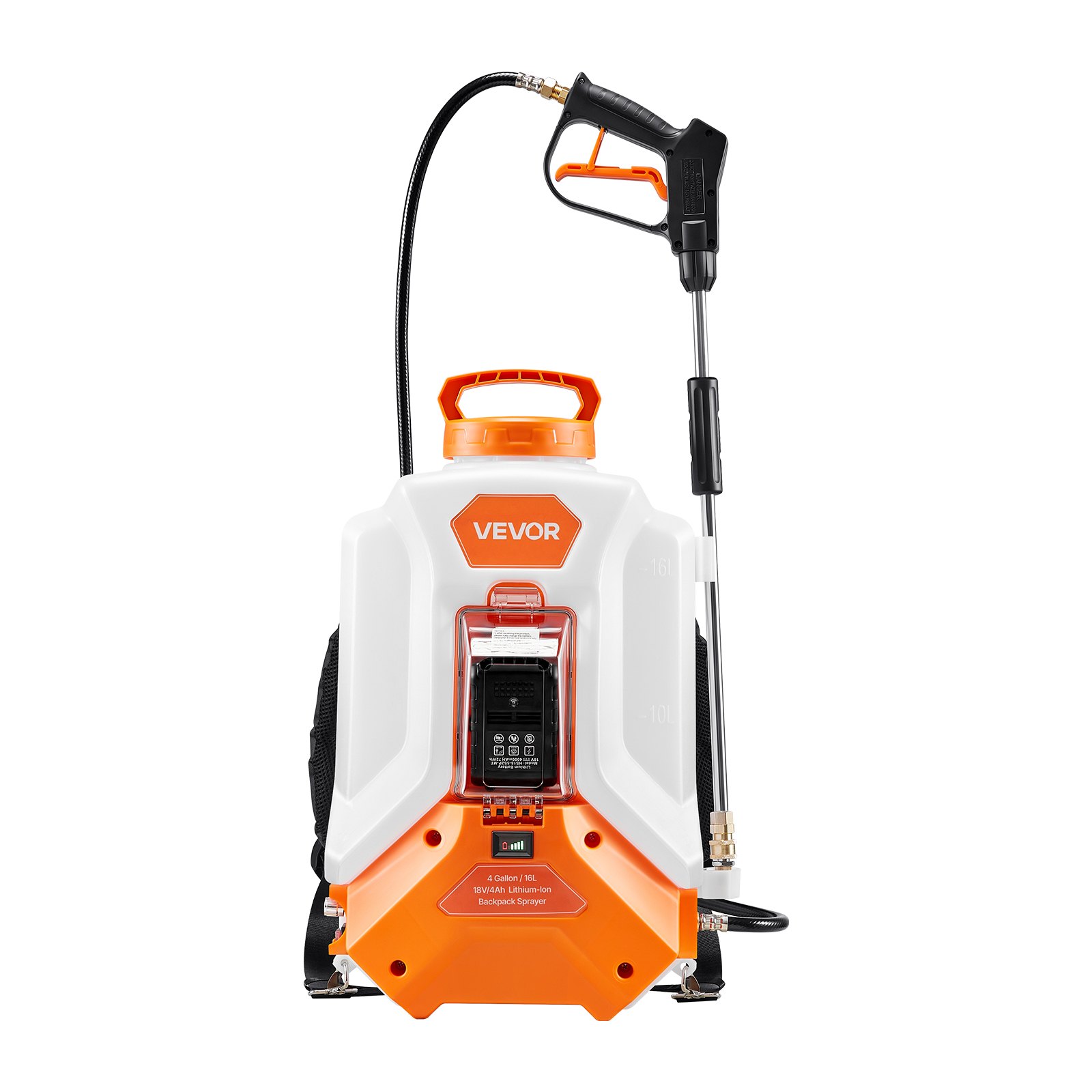 VEVOR Spruzzatore a Zaino a Batteria 16 L Irroratrice a Spalla per Giardino, 2 Lance e 8 Ugelli, Autonomia di 4 Ore, Spruzzatori Portatili per per Giardino, Prato, Diserbo, Irrorazione e Pulizia