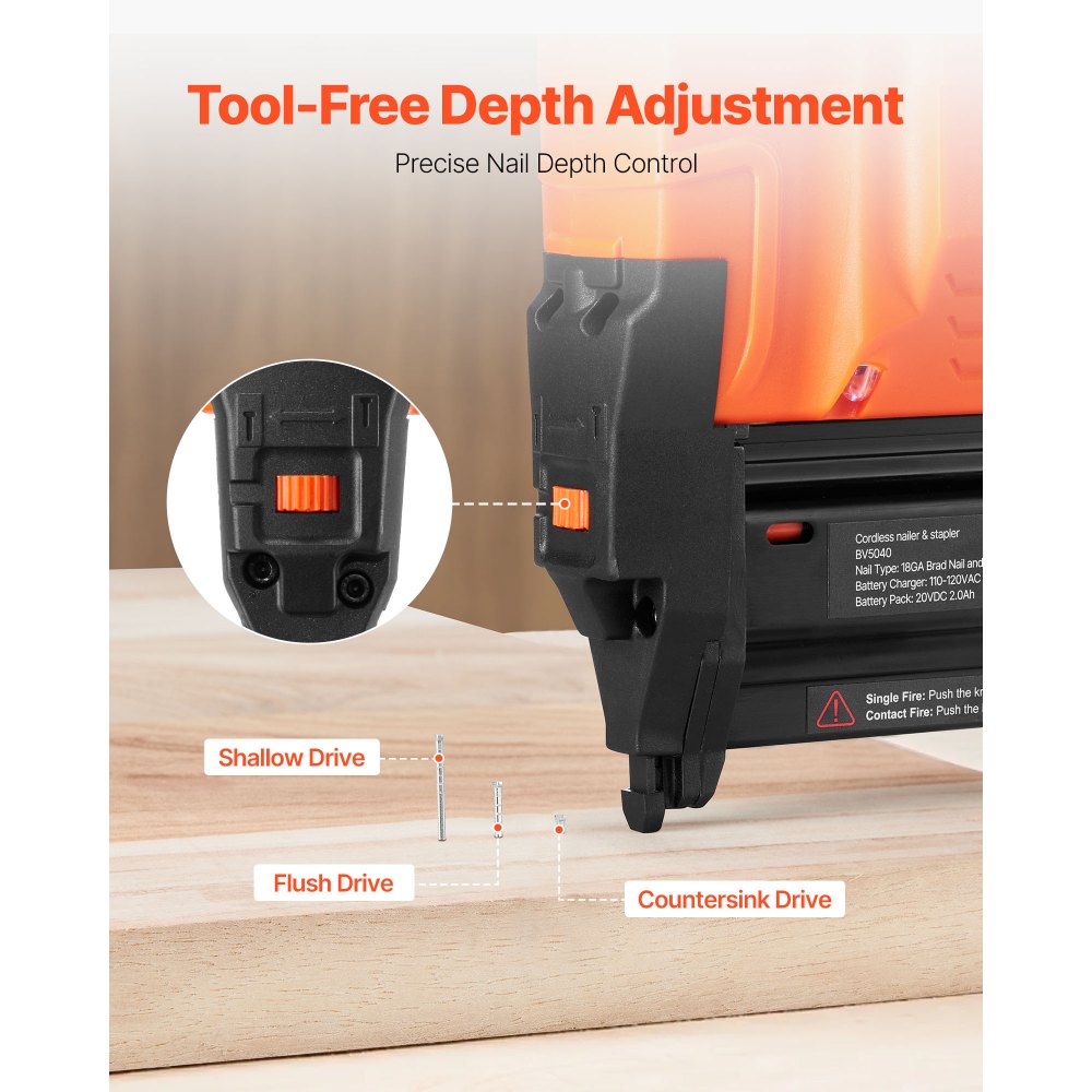 VEVOR Chiodatrice Brad a Batteria, Calibro 18, Sparachiodi Elettrica a Batteria da 20 V, con 500 Chiodi, 500 Punti Metallici, 2 Batterie agli Ioni di Litio, Caricabatterie, per Lavorazione del Legno
