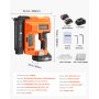 VEVOR Chiodatrice Brad a Batteria, Calibro 18, Sparachiodi Elettrica a Batteria da 20 V, con 500 Chiodi, 500 Punti Metallici, 2 Batterie agli Ioni di Litio, Caricabatterie, per Lavorazione del Legno