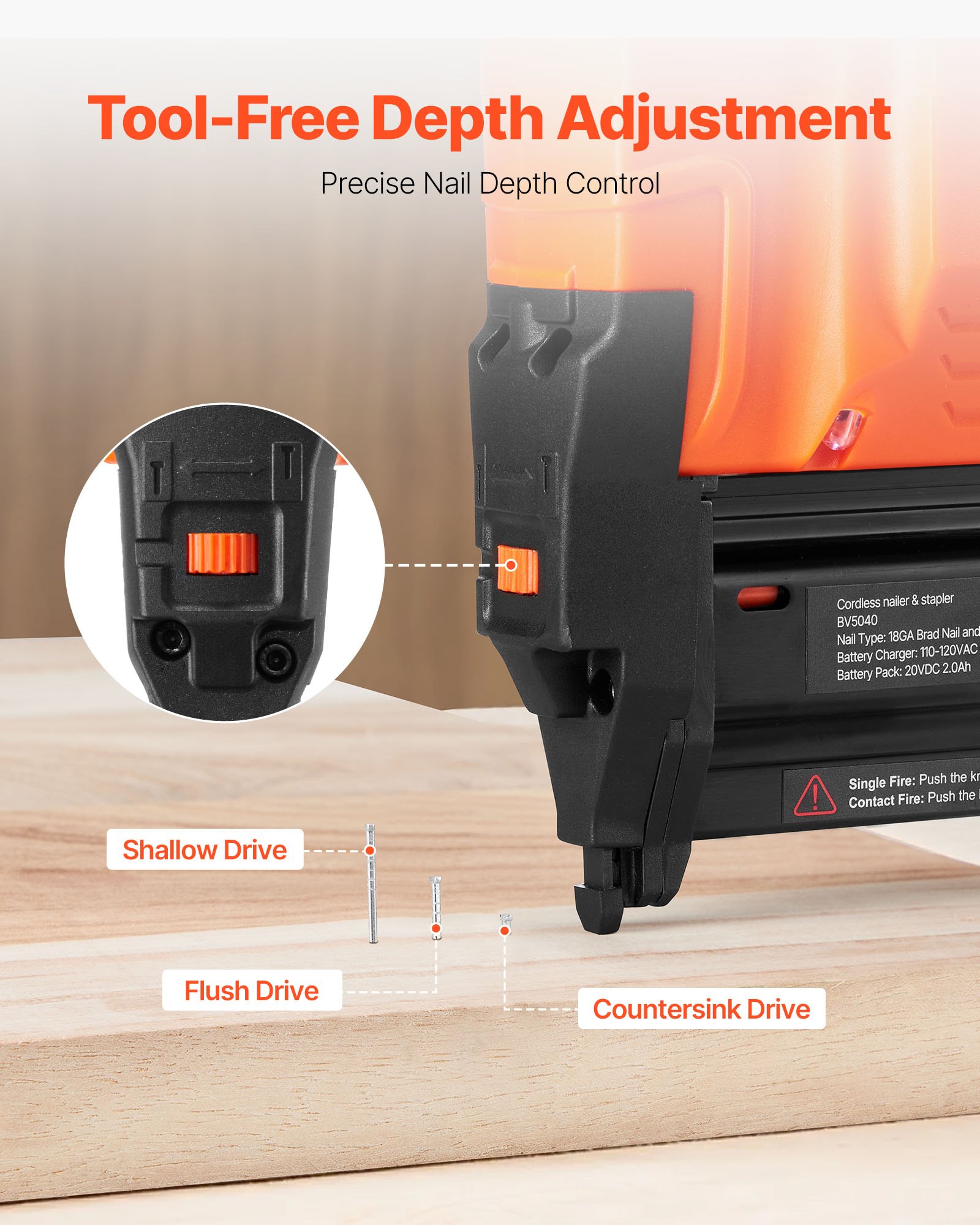 VEVOR Chiodatrice Brad a Batteria, Calibro 18, Sparachiodi Elettrica a Batteria da 20 V, con 500 Chiodi, 500 Punti Metallici, Batteria agli Ioni di Litio, Caricabatterie, per Lavorazione del Legno