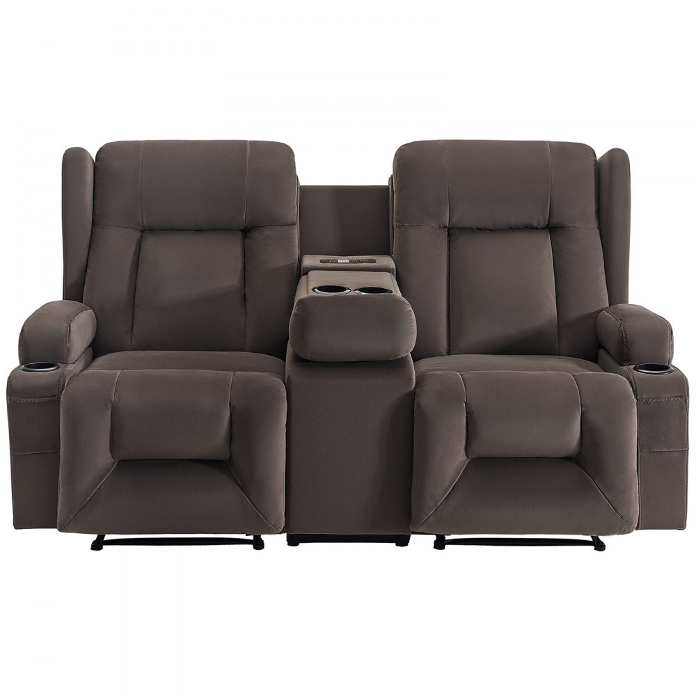 VEVOR Divano Reclinabile Elettrico a Due Posti, con Riscaldamento e Massaggio, Divano Reclinabile Elettrico in Pelle Scamosciata con Console Centrale, Porte USB, Portabicchieri e Borse Laterali