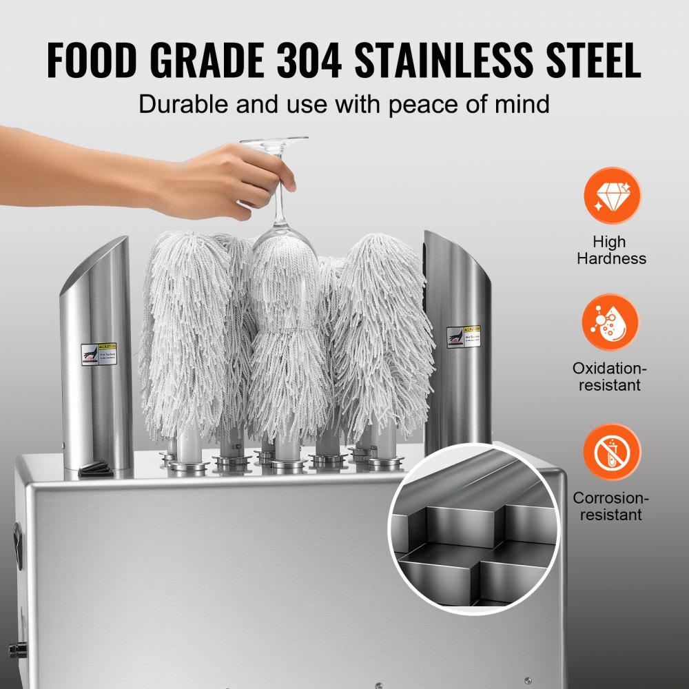 VEVOR Lucidatrice per Bicchieri da Vino, Lucidatrice per Bicchieri a 8 Spazzole, Lucidatrice Elettrica 660 Tazze/Ora per Bicchieri da Champagne, Boccali da Birra, Boccali, per Bar, Ristoranti, Cucine