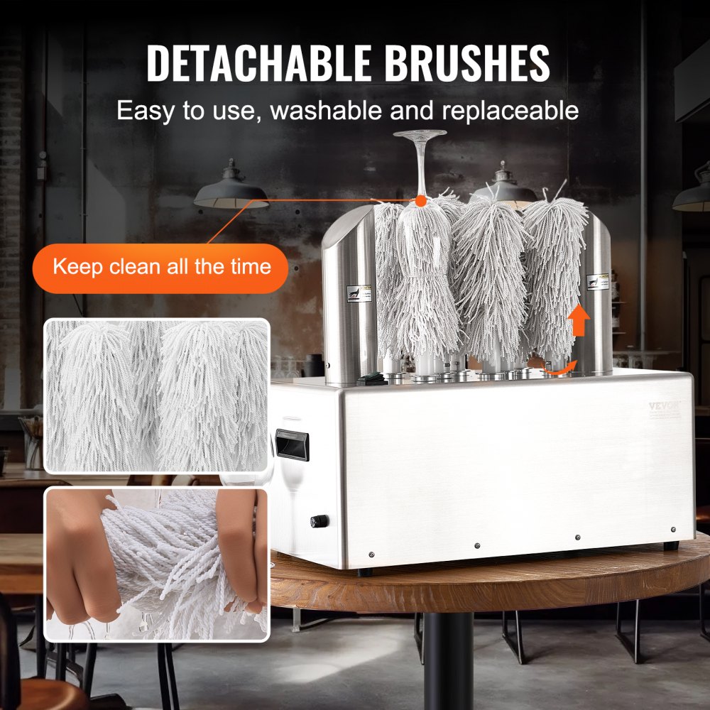 VEVOR Glass Polishing Machine, Wine Glass Polishing Machine with 8 Polishing Heads, 660 Cups/Hour, Electric Commercial Glass Polisher for Champagne Glasses, Beer Mugs, Tumblers, Perfect for Bars and Restaurants