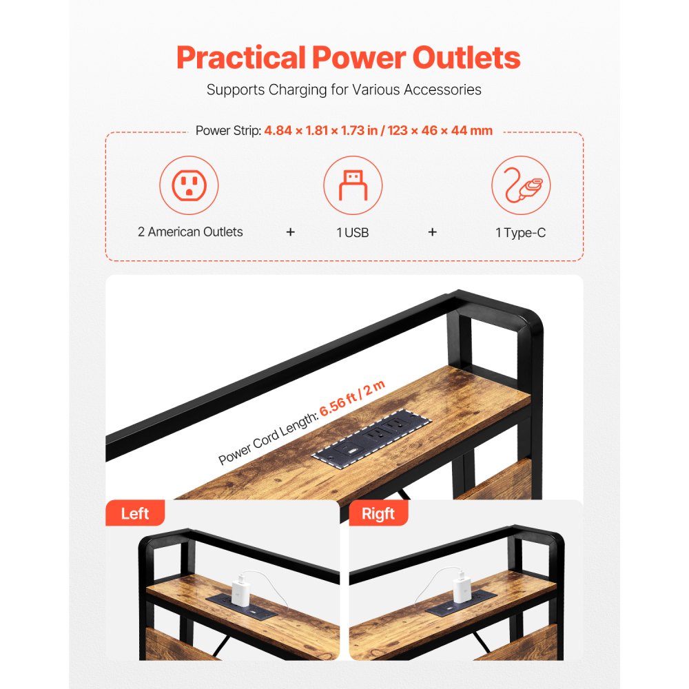 VEVOR Testiera per Letto King Size, Altezza Regolabile con Ripiano Portaoggetti, Testiera Indipendente da Letto King Size con Prese Porta USB per Diverse Strutture Letto, Nero e Marrone