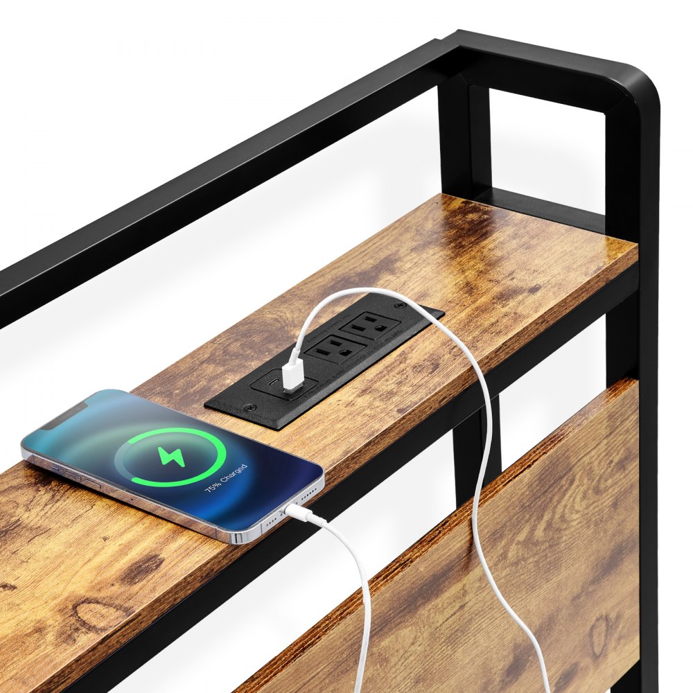 VEVOR Testiera per Letto King Size, Altezza Regolabile con Ripiano Portaoggetti, Testiera Indipendente da Letto King Size con Prese Porta USB per Diverse Strutture Letto, Nero e Marrone