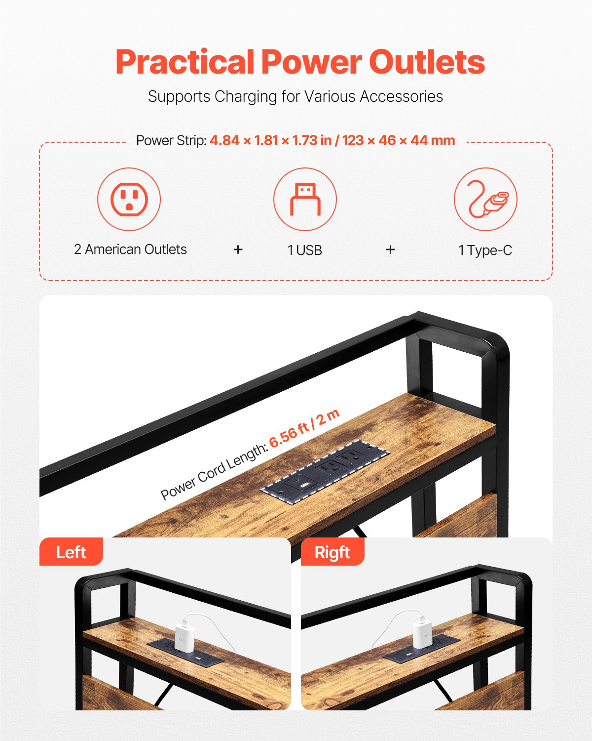 VEVOR Testiera per Letto King Size, Altezza Regolabile con Ripiano Portaoggetti, Testiera Indipendente da Letto King Size con Prese Porta USB per Diverse Strutture Letto, Nero e Marrone
