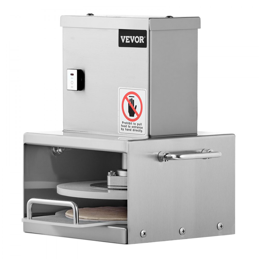 VEVOR Macchina per Pressatura della Pasta per Pizza Elettrica in Acciaio Inossidabile, Piastra per Pressatura della Pasta per Pizza, con Spessore Regolabile, con 100 Fogli di Carta da Forno