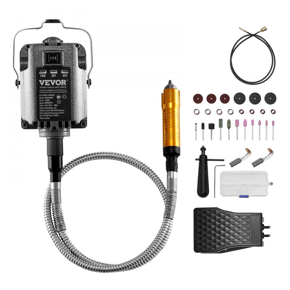 VEVOR Smerigliatrice ad Albero Flessibile, 1000 W 30000 giri/min, Utensile Rotante Elettrico ad Albero, Macchina per Smerigliatura Sospesa con 31 Accessori e Pedale per Intaglio, lucidatura, Foratura
