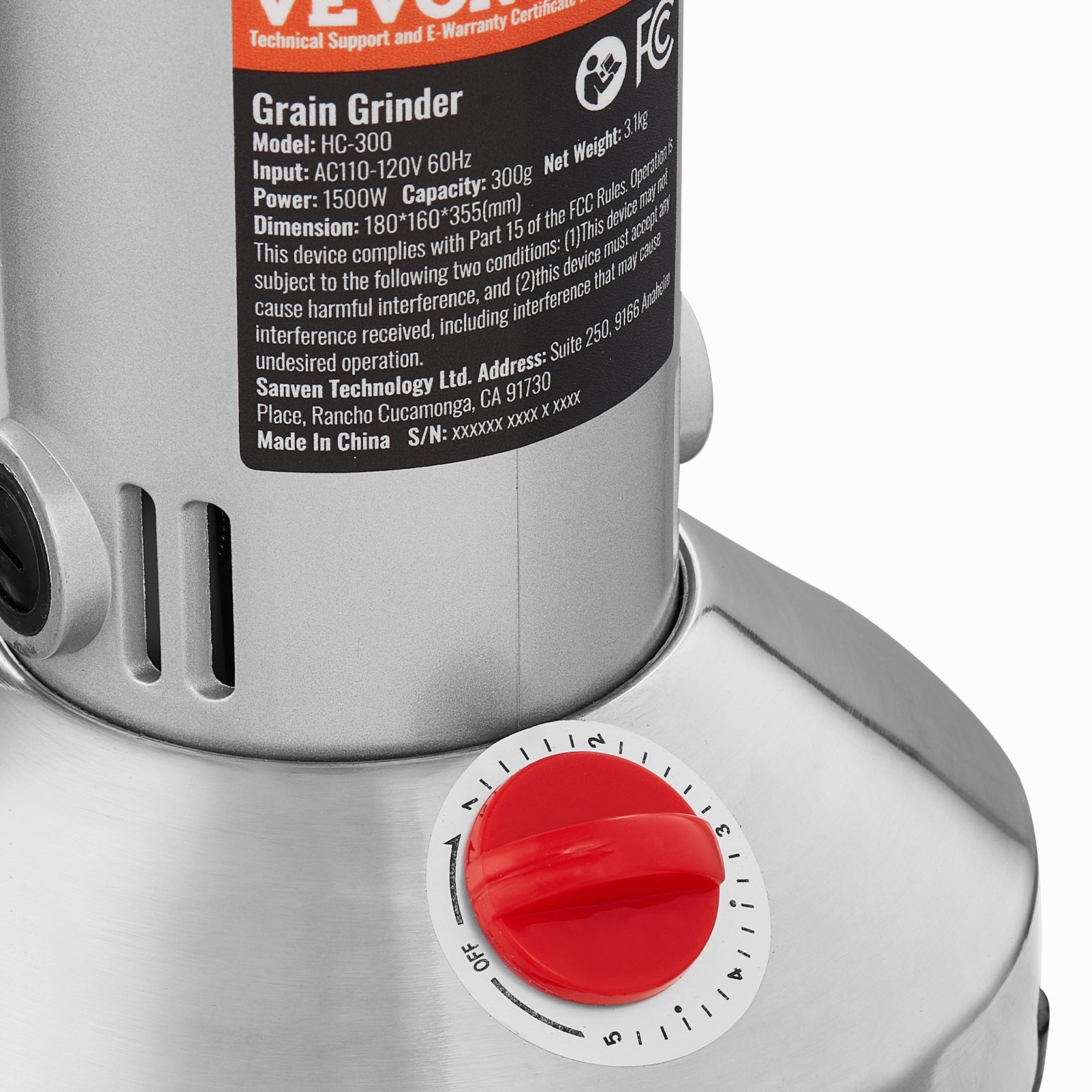 VEVOR 300g Mulino Elettrico per Cereali, Macina Spezie Commerciale Alta Velocità 1500 W, Macchina Polverizzazione in Acciaio Inox, per Cereali Secchi, Spezie, Caffè, Mais, Pepe, Tipo Oscillante