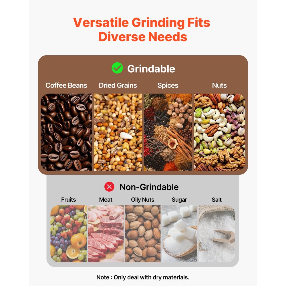 VEVOR Mulino Macina Spezie Elettrico per Cereali Commerciale ad Alta Potenza da 600 W, Polverizzatore da 53 Litri con Lame Affilate Zincate, per Cereali Secchi, Spezie, Chicchi di Caffè, Mais e Pepe