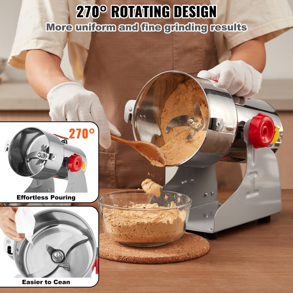VEVOR 750g Electric Grain Mill, High-Speed Spice Mill with 2000W, Stainless Steel Pulverizer, for Dry Grains, Spices, Muesli, Coffee, Corn, Pepper, Swivel Type