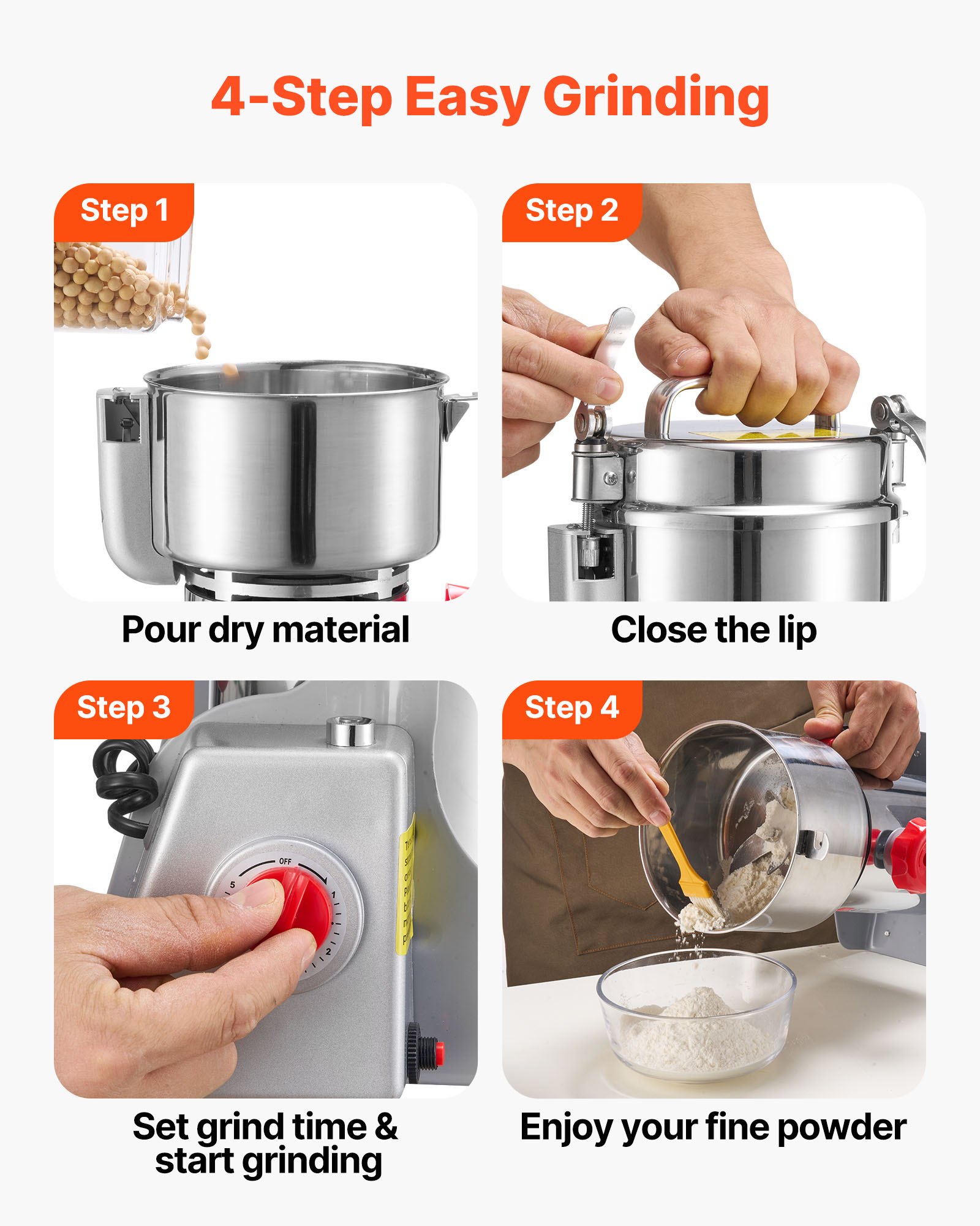 VEVOR Electric Grain Mill Grinder, 800g Commercial Spice Grinders, High Speed 2100W Stainless Steel Pulverizer Powder Machine, for Dry Grains, Spices, Cereals, Coffee, Corn & Pepper, Swing Type