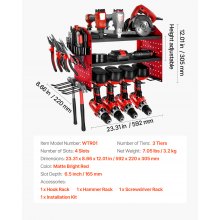 VEVOR Scaffale per Utensili Elettrici da Parete, Portautensili da Parete per Trapani a 3 Livelli con 4 Supporti per Trapano, Portaoggetti con Pannelli Forati Laterali, per Utensili da Garage Officina