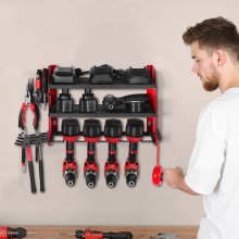 VEVOR Scaffale per Utensili Elettrici da Parete, Portautensili da Parete per Trapani a 3 Livelli con 4 Supporti per Trapano, Portaoggetti con Pannelli Forati Laterali, per Utensili da Garage Officina