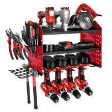 VEVOR Scaffale per Utensili Elettrici da Parete, Portautensili da Parete per Trapani a 3 Livelli con 4 Supporti per Trapano, Portaoggetti con Pannelli Forati Laterali, per Utensili da Garage Officina