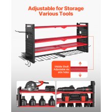 VEVOR Scaffale per Utensili Elettrici da Parete, Portautensili da Parete per Trapani a 4 Livelli con 8 Supporti per Trapano, Portaoggetti con Pannelli Forati Laterali, per Utensili da Garage Officina