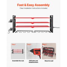 VEVOR Scaffale per Utensili Elettrici da Parete, Portautensili da Parete per Trapani a 4 Livelli con 8 Supporti per Trapano, Portaoggetti con Pannelli Forati Laterali, per Utensili da Garage Officina