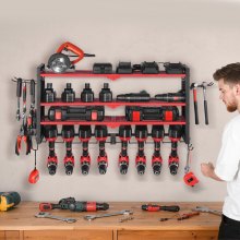 VEVOR Scaffale per Utensili Elettrici da Parete, Portautensili da Parete per Trapani a 4 Livelli con 8 Supporti per Trapano, Portaoggetti con Pannelli Forati Laterali, per Utensili da Garage Officina