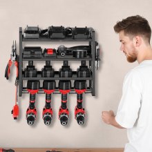 VEVOR Scaffale per Utensili Elettrici da Parete, Portautensili da Parete per Trapani a 4 Livelli con 4 Supporti per Trapano, Portaoggetti con Supporto per Cacciavite, per Utensili da Garage Officina