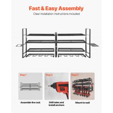 VEVOR Scaffale per Utensili Elettrici da Parete, Portautensili da Parete per Trapani a 4 Livelli con 8 Supporti per Trapano, Portaoggetti con Supporto per Cacciavite, per Utensili da Garage Officina