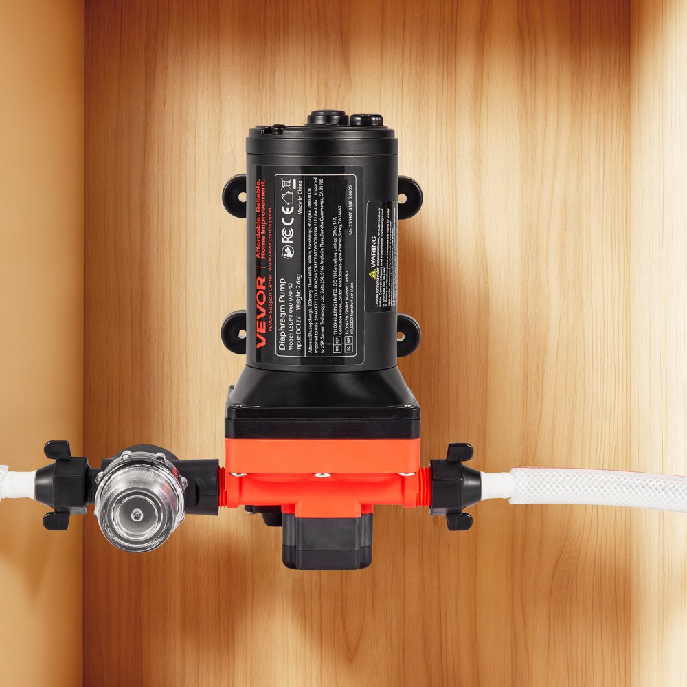 VEVOR Pompa a Membrana dell'Acqua per Camper 12 V CC 22,7 L/min, Pompa dell'Acqua a Membrana Autoadescante a 4 Camere Pressostato Automatico, Pressione max. 70 PSI, per Camper, Barche