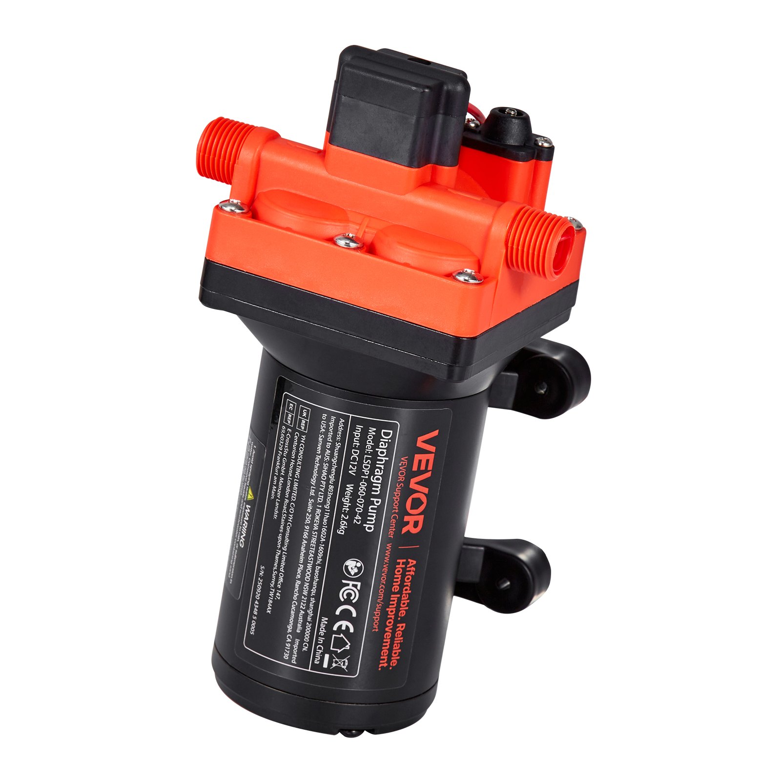 VEVOR Pompa a Membrana dell'Acqua per Camper 12 V CC 22,7 L/min, Pompa dell'Acqua a Membrana Autoadescante a 4 Camere Pressostato Automatico, Pressione max. 70 PSI, per Camper, Barche