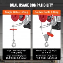 VEVOR Paranco Elettrico Portata Doppio Cavo 600kg con Telecomando a Filo 4,2m