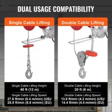 VEVOR Paranco Elettrico Portata Doppio Cavo 1000kg con Telecomando a Filo 4,2m