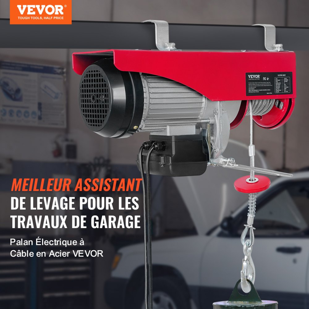 VEVOR Paranco a Leva Elettrico 1600 W Carico Max. 1000 kg Altezza di Sollevamento 12 m Motore con Telecomando,  Paranco Elettrico a Leva per Sollevamento Carico Velocità 10 m/min da Garage