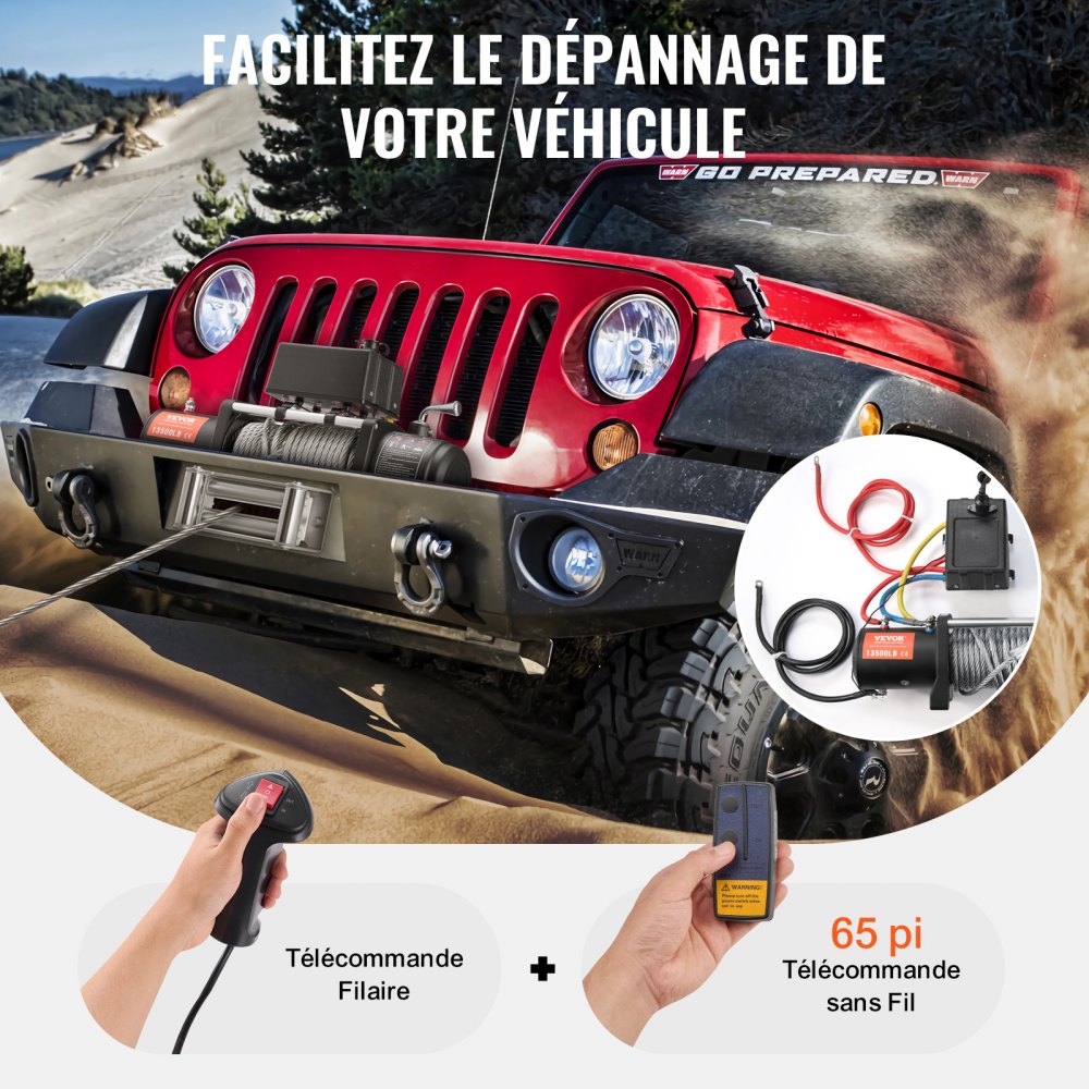 VEVOR Verricello Elettrico 6123 kg Verricello per Camion 12 V CC con Cavo in Acciaio Φ1,0 x 2438,4 cm Passacavo a Rulli, Telecomando Senza Fili e Cablato, per Traino di Fuoristrada SUV Jeep Camion