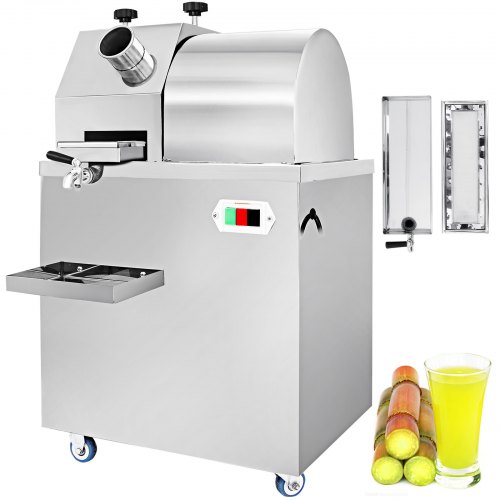 VEVOR Spremiagrumi Elettrico di Canna da Zucchero Macchina per Succo di Canna 750W da 300KG, Centrifuga per Zucchero per Canna da Zucchero Argento in Acciaio Inossidabile per Negozi di Bevande