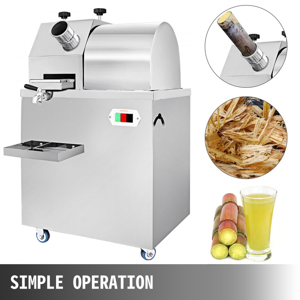 VEVOR Spremiagrumi Elettrico di Canna da Zucchero Macchina per Succo di Canna 750W da 300KG, Centrifuga per Zucchero per Canna da Zucchero Argento in Acciaio Inossidabile per Negozi di Bevande