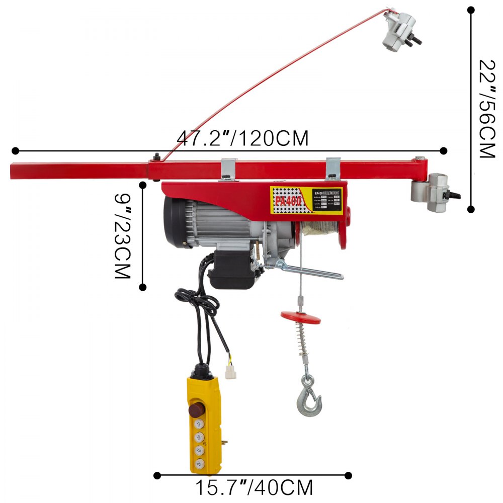 Paranco Elettrico 400kg Con Supporto Braccio Da 1100mm Sollevamento Montacarichi