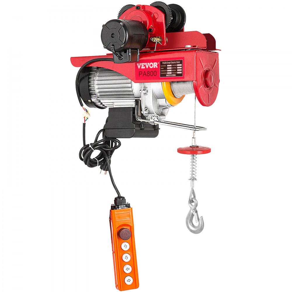 VEVOR Electric Chain Hoist, 1300 W Electric Pulley Block, 800 kg Double Cable Capacity Steel Chain Hoist, 1 T Rated Load Rope Hoist with Trolley, Chain Hoist Winch for Factories