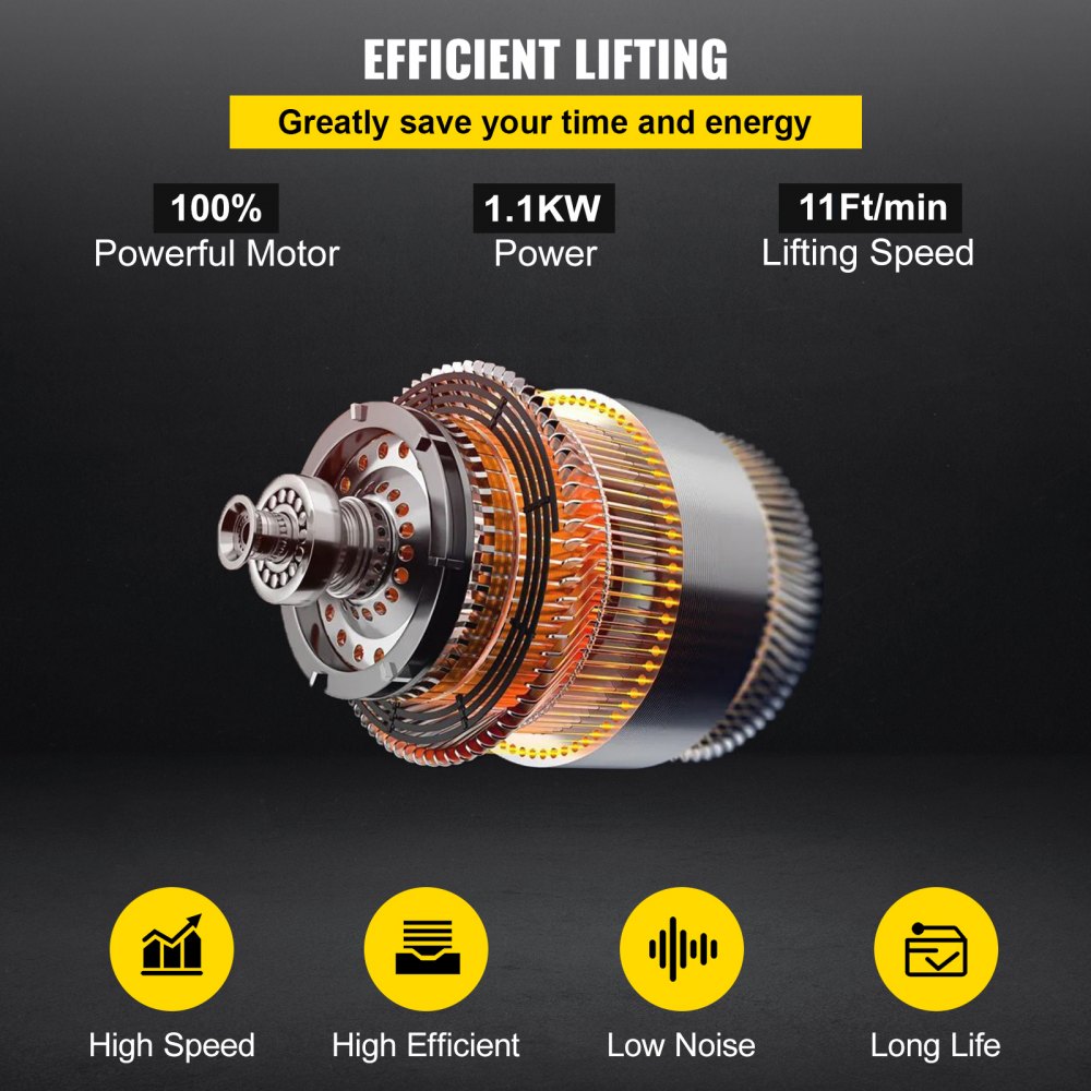 VEVOR Paranco elettrico a catena, Capacità carico max. 1 tonnellata, Altezza sollevamento max. 4m, Gru a ponte monofase 1,1 kW con catena G80, Telecomando cablato 3,3 m, per garage, officina, hotel