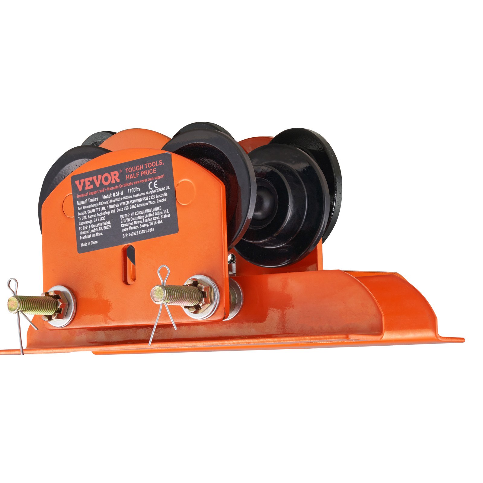 VEVOR Carrello Porta Paranco Elettrico Capacità di Carico 0,5 T, Carrello con Trave di Spinta in Acciaio Legato Larghezza Regolabile 60-120 mm, Porta Paranco Supporto per Paranco Elettrico Trave I e H