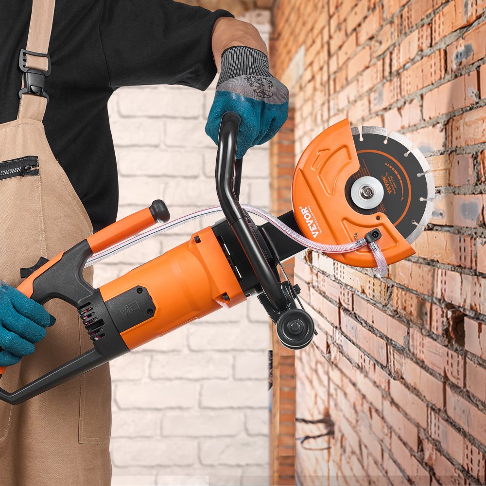 VEVOR Electric Concrete Saw, 180 mm, High-Performance Circular Saw 2000 W, Cutting Depth 63 mm, Wet/Dry Disc Saw with Water Pipe, Water Pump, Saw Blade, for Stone and Brick
