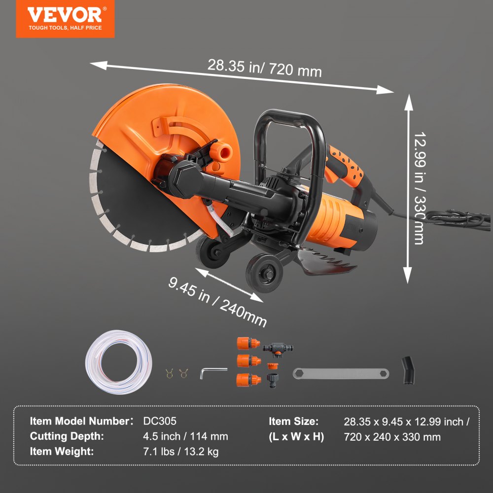 VEVOR Troncatrice per calcestruzzo elettrica lama 305 mm a umido/a secco 2800W