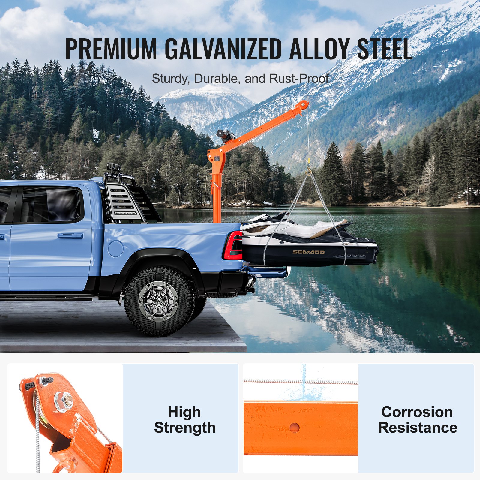 VEVOR Gru per Pickup Elettrica Carico max. 499 kg, Gru a Piattaforma Pieghevole Montata su Camion con Verricello Elettrico, Gru a Bandiera in Acciaio per Pickup Girevole a 360° per Sollevamento